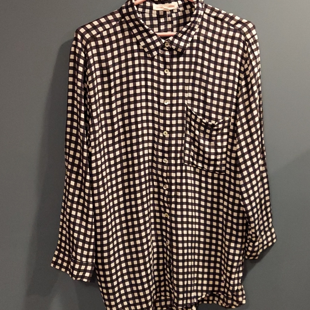 Grand‎ & Greene black white checked button down top Large